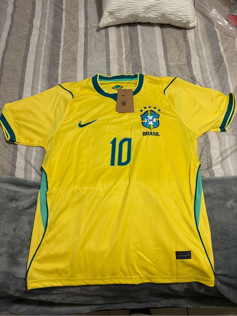Nike Yellow Brazil #10 Soccer Jersey with Green Accents